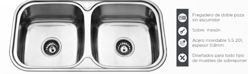 FREGADERO DOBLE POZA S-E 78X43X17CM