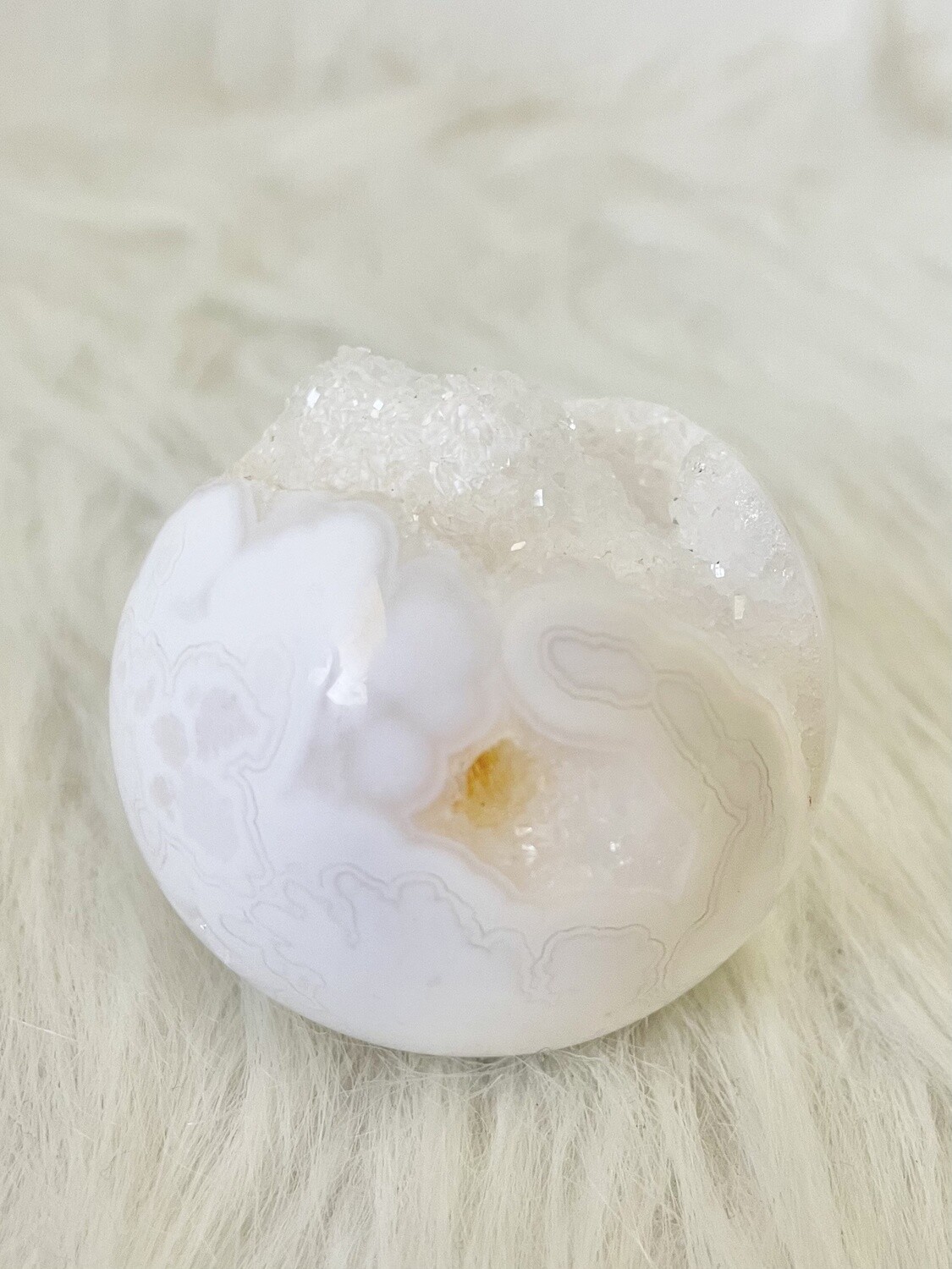 Floral Moon White Lace Agate Druzy Sphere