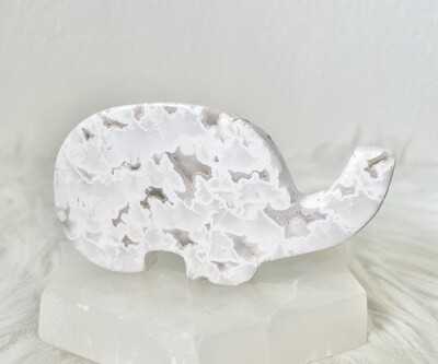 Jinju White Lace Druzy Agate Elephant Carving