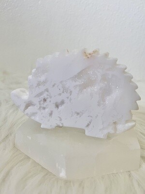 Silky Kahlua White Lace Agate Druzy Hedgehog