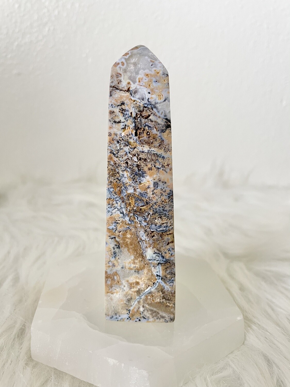 Pamber Forest Blue Dendritic Agate Tower with Druzy