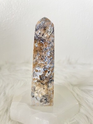 Pamber Forest Blue Dendritic Agate Tower with Druzy