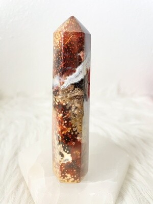 Autumn Fire Red Palm Root Towers with Agate