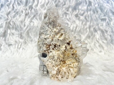 Blackbeard Quartz Skull Carving with Rainbows