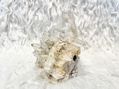 Blackbeard Quartz Skull Carving with Rainbows