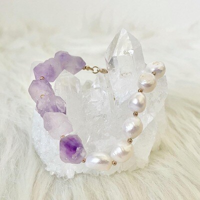 Violet Pearly Sky Amethyst &amp; Pearl Bracelet