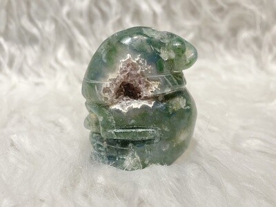 Bashed Moss Agate Druzy Skull
