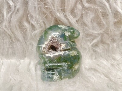 Bashed Moss Agate Druzy Skull