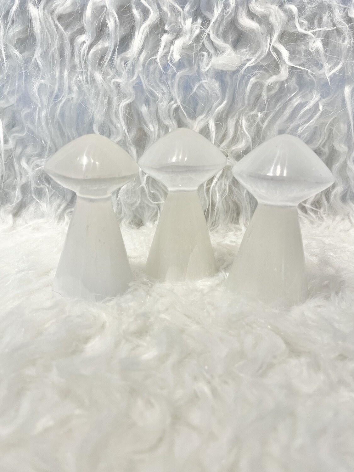 Snow Frosted Selenite Mushrooms