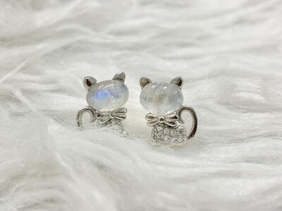Moonstone Kitty Stud Earrings