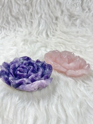 Roses in Bloom: Lepidolite and Rose Quartz Rose Carvings