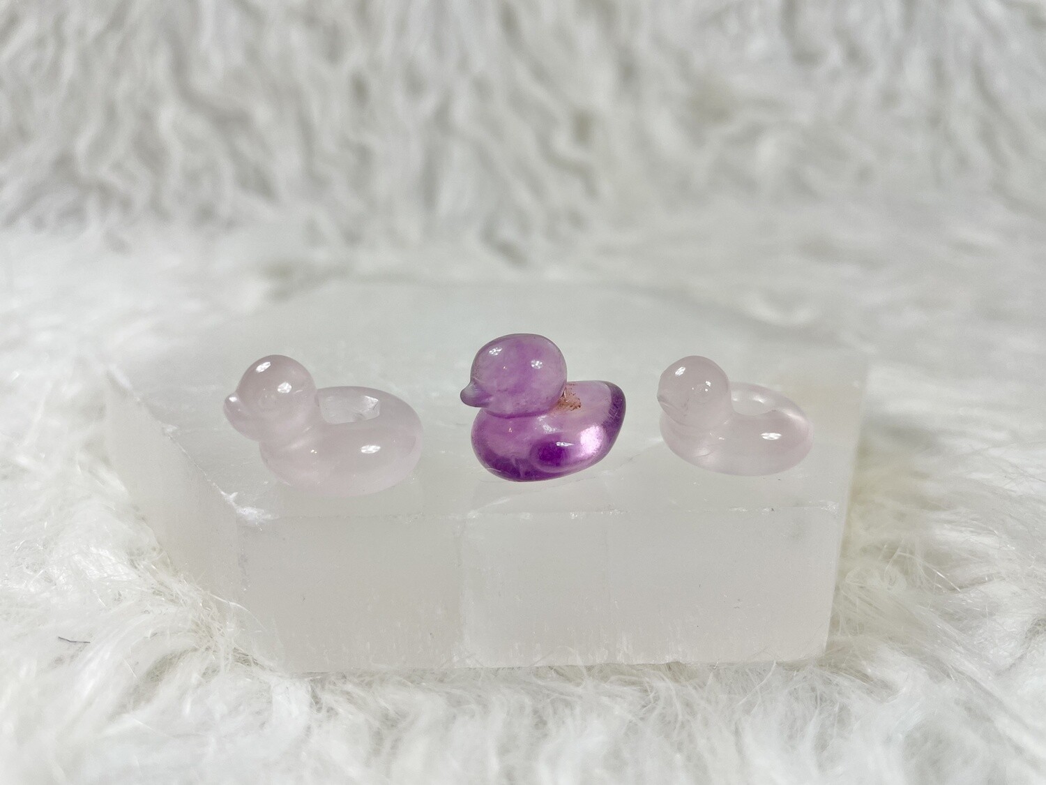 Baby Rose Quartz and Fluorite Ducks