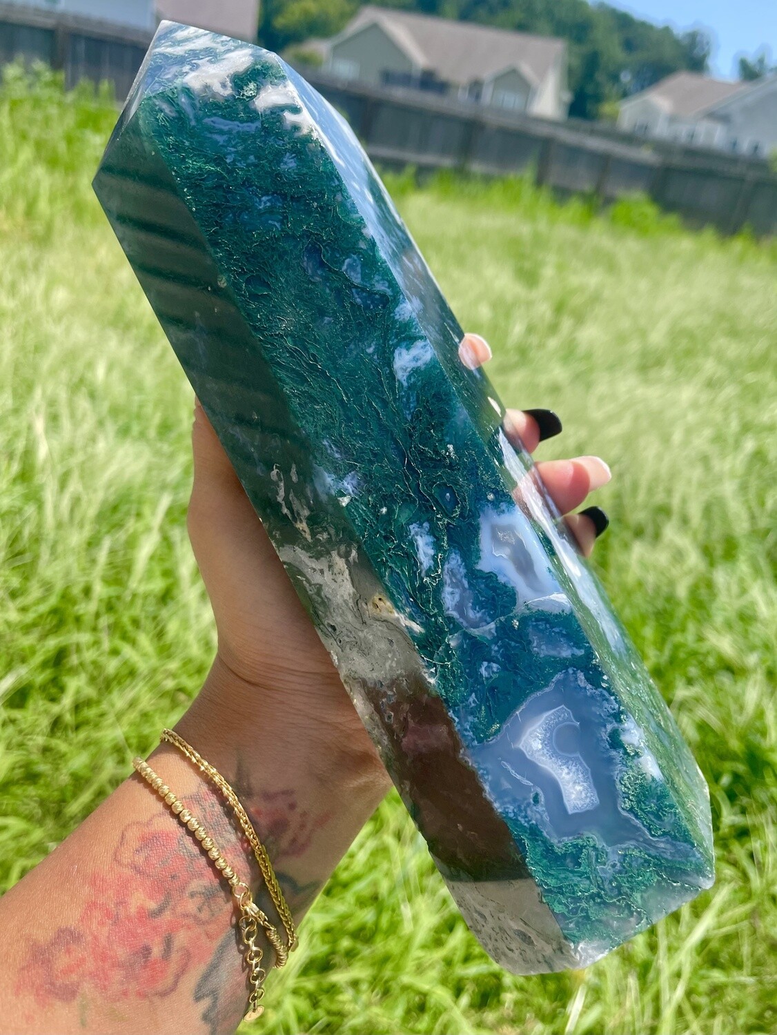 Invigorating Moss Agate Large Tower
