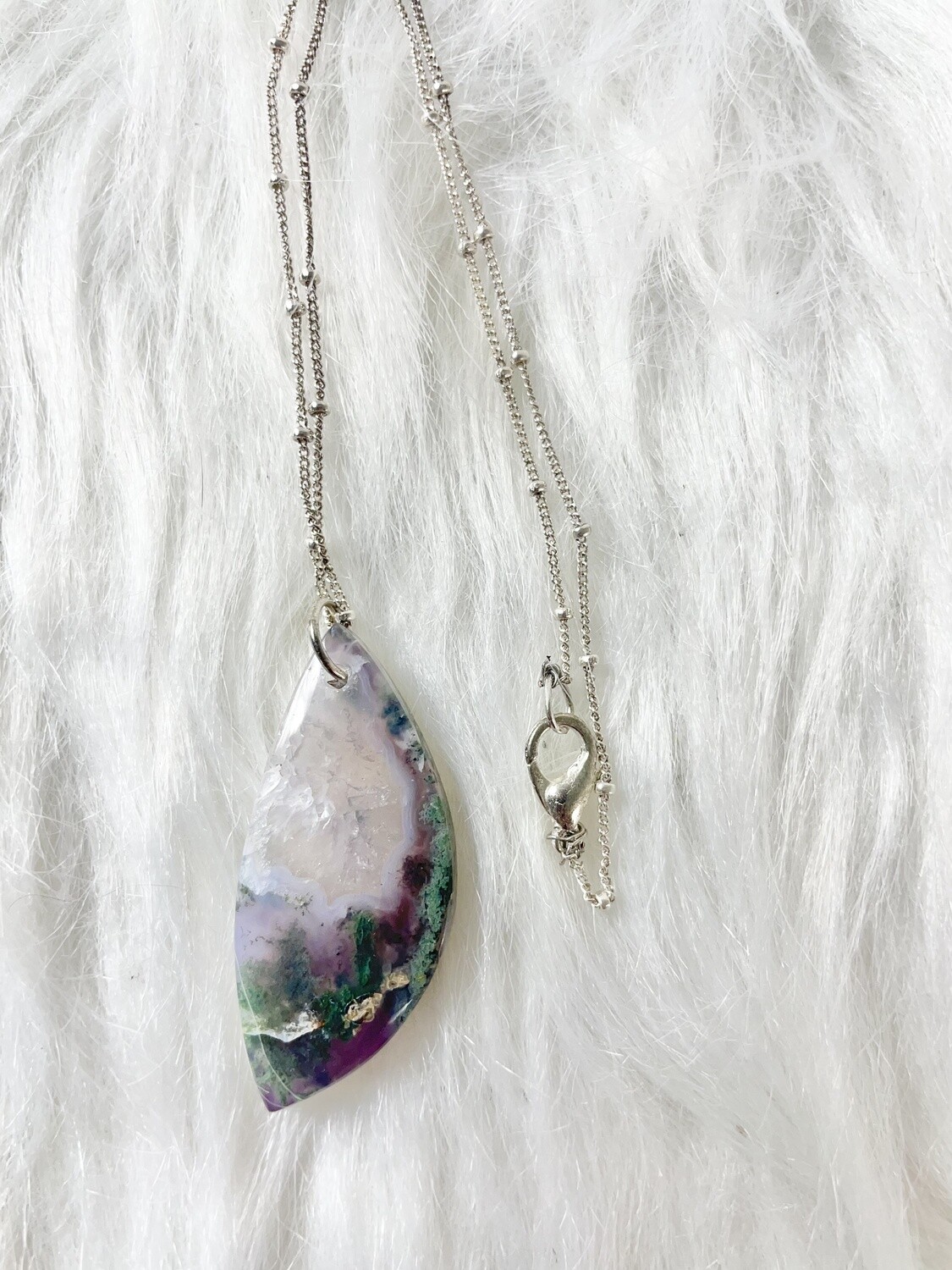 Dreamy Forest Moss Agate with Quartz Necklace