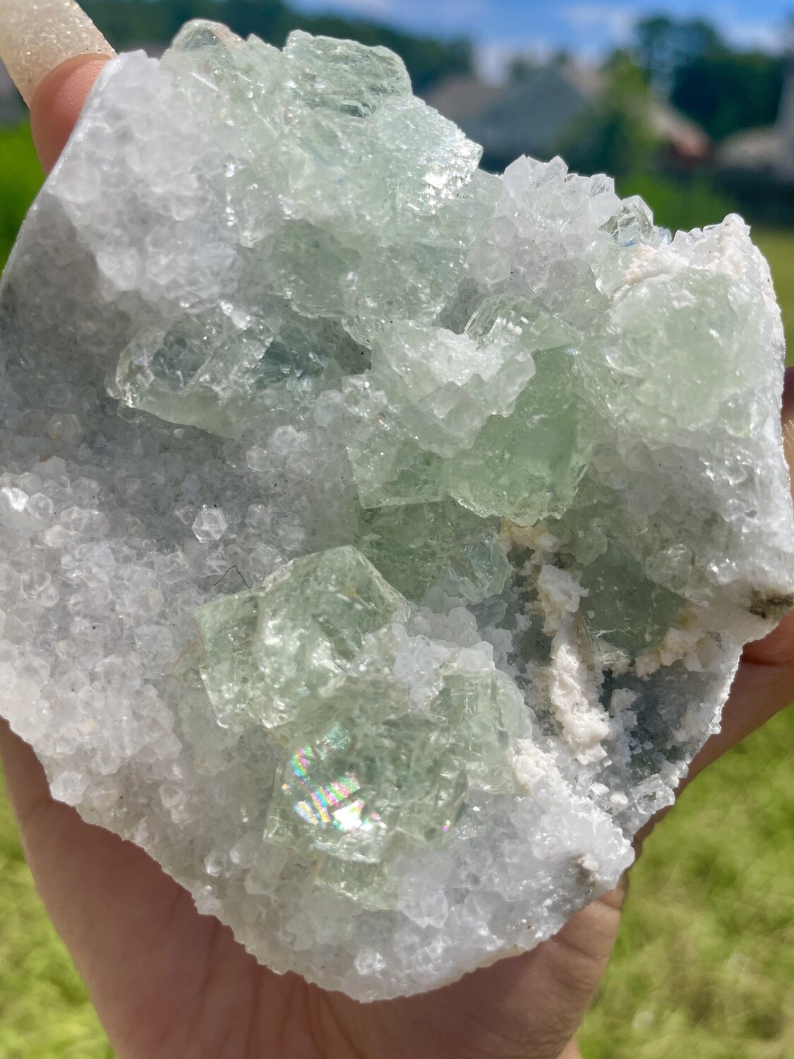 Mint Green Fluorite in Quartz