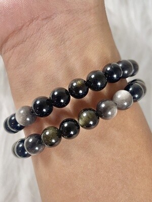 Silver &amp; Golden Sheen Obsidian Mixed Bracelets