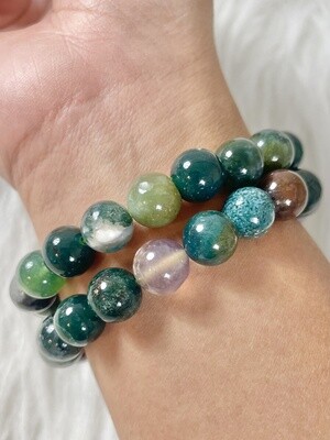 Moss Agate with Purple Bracelets
