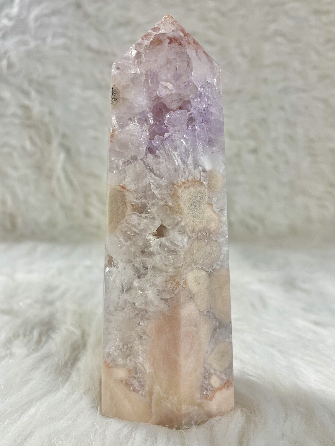 Bosom Large Flower Agate with Amethyst Tower