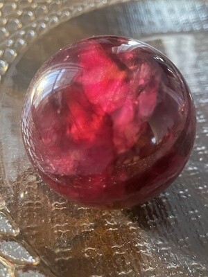 Ball of Oddities Purple-Red Fluorite Sphere with Schorl