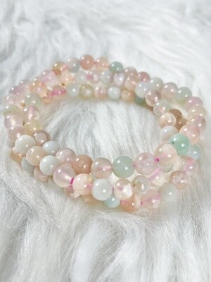 Green and Pastel Flower Agate Bracelet