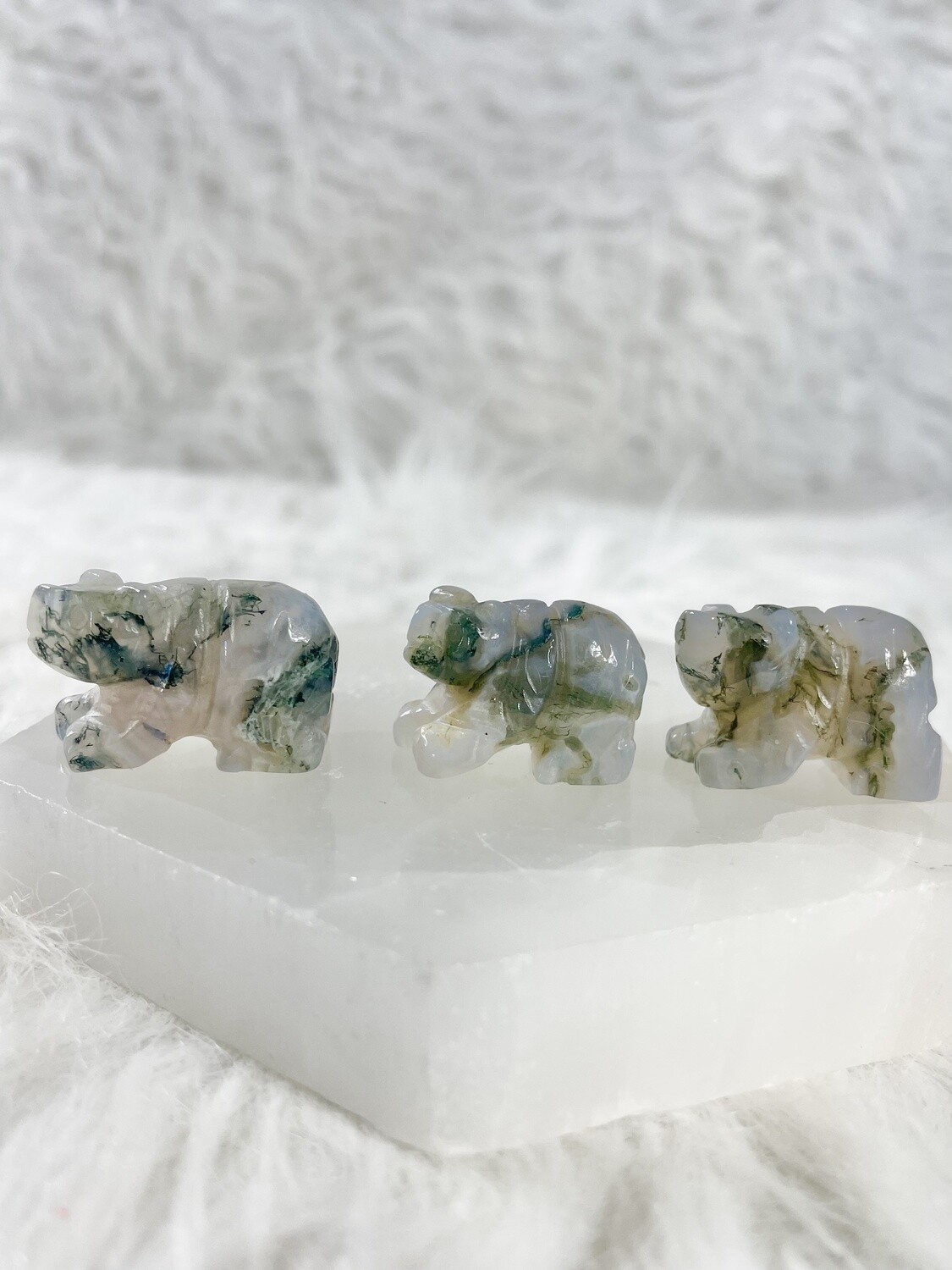 Three Lil Moss Agate Bears