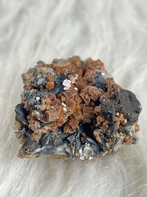 Milk Bees Vanadinite on Goethite and Barite Specimen