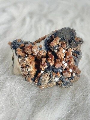 Milk Bees Vanadinite on Goethite and Barite Specimen
