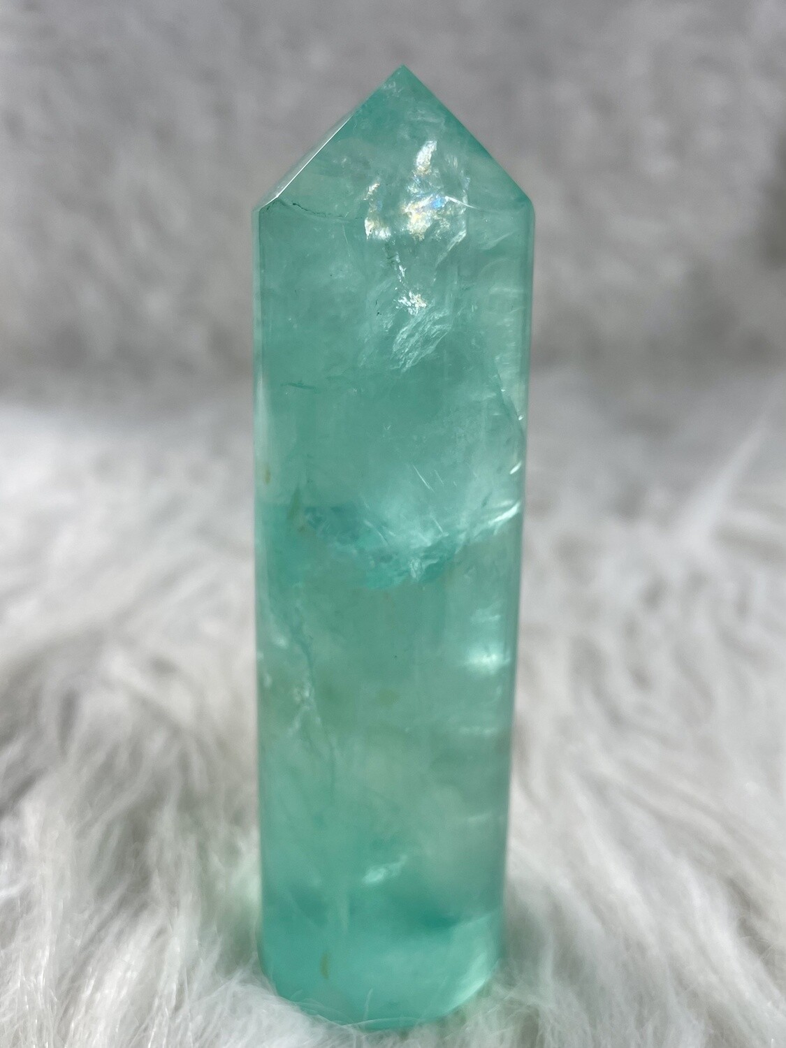 Fresh and Clean Green Fluorite Cylindrical Tower