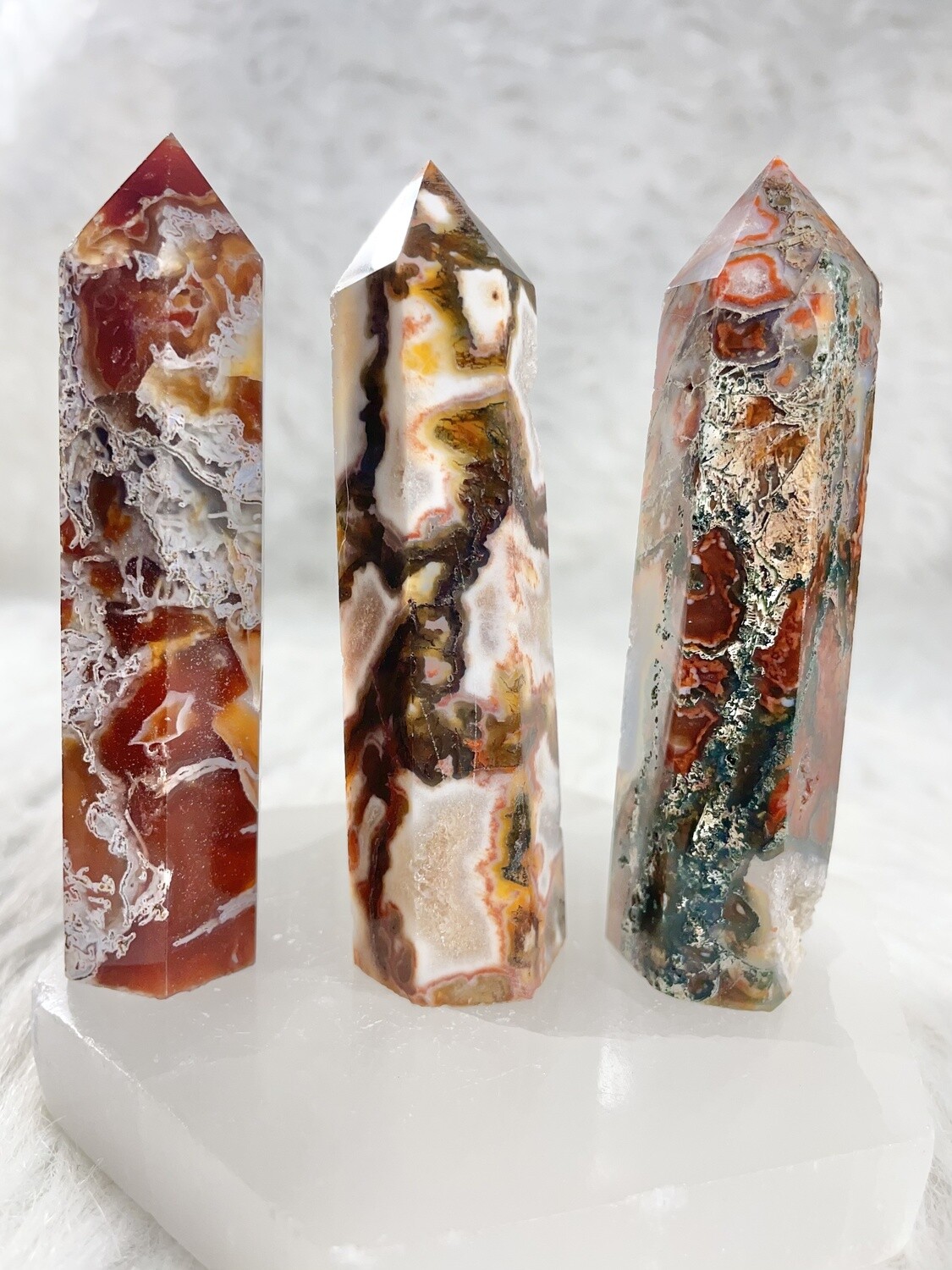 Red Caverns Carnelian with Moss Agate Towers, Red Cavern Towers: Left