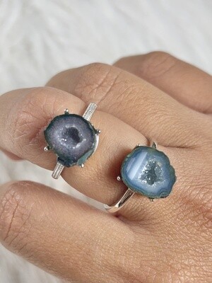 Midnight Caves Black Agate Druzy Rings