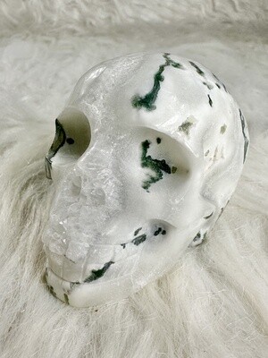 Diamond Moss Agate Skull