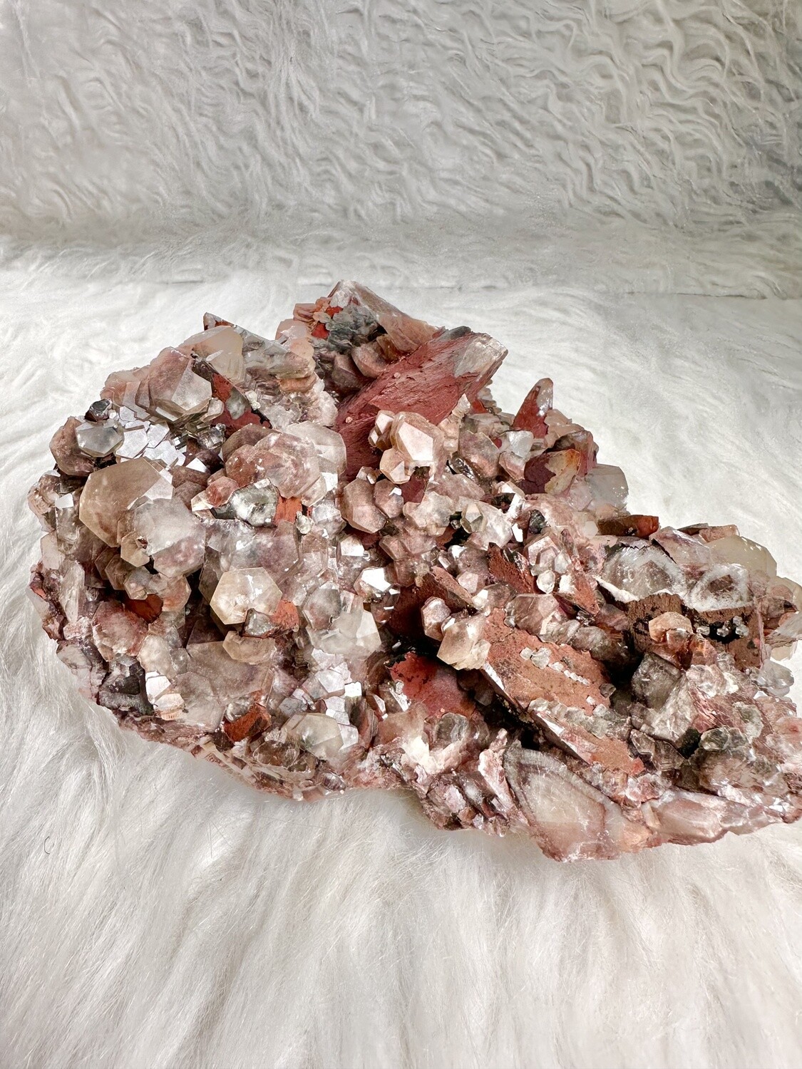 Diamond Space Station: Leticular Calcite on Red Hematite
