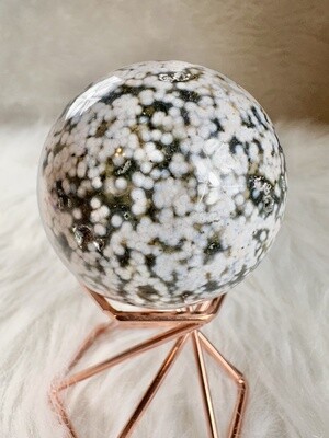 Snowy Caviar Ocean Jasper Sphere
