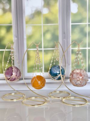 Moonlit Cradle Clear Quartz and Gold Beaded Sphere Holders
