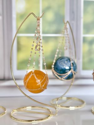Moonlit Cradle Clear Quartz and Gold Beaded Sphere Holders