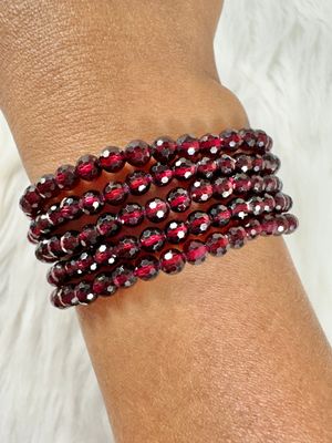 Faceted Crystal Stretch Bracelets in Garnet, Clear Quartz, Aquamarine, Amethyst and Moonstone