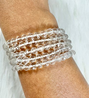 Faceted Crystal Stretch Bracelets in Garnet, Clear Quartz, Aquamarine, Amethyst and Moonstone