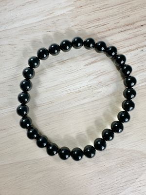 Black Tourmaline Round Bead Stretch Bracelet