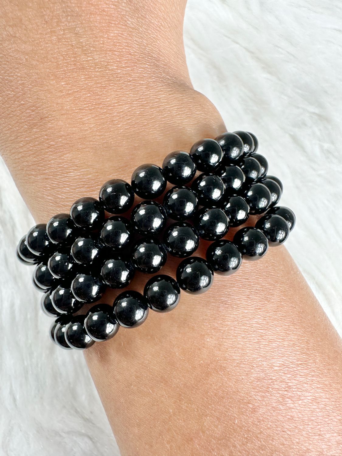 Black Tourmaline Round Bead Stretch Bracelet