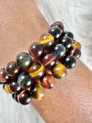 Blue, Red and Yellow Tigers Eye Stretch Bracelet