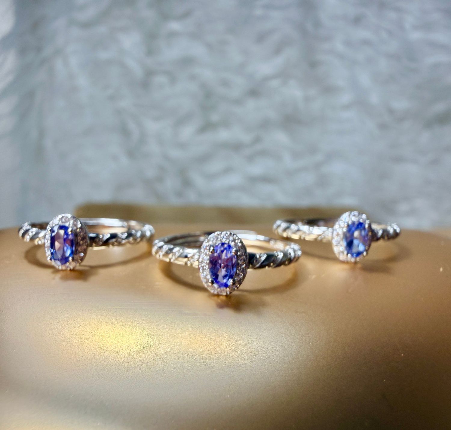 Tanzanite Oval Halo Ring on Adjustable Rope Band