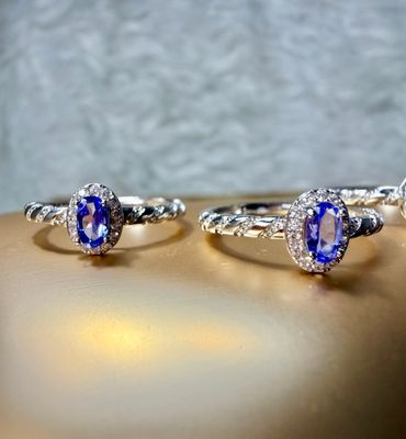 Tanzanite Oval Halo Ring on Adjustable Rope Band
