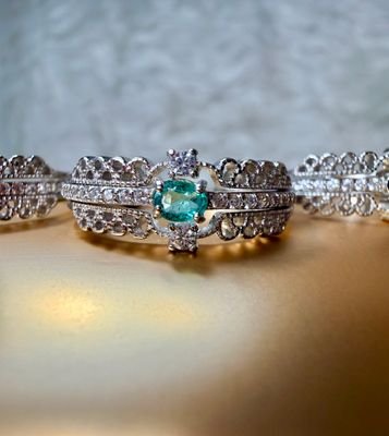 Convertible Tanzanite, Blue Sapphire and Green Emerald Silver Rings