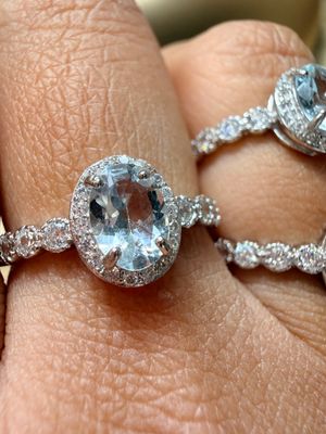 Aquamarine Halo Ring on Adjustable Silver Band