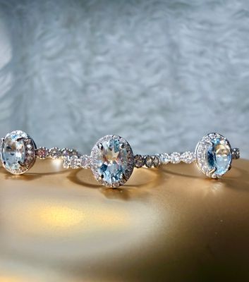 Aquamarine Halo Ring on Adjustable Silver Band