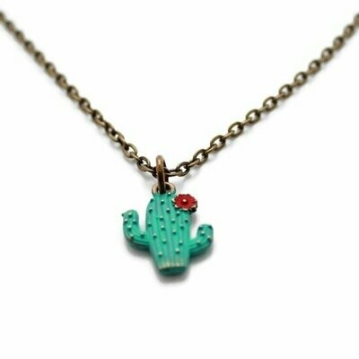 Cactus Bloom Charm Necklace- Green/Red