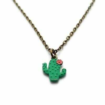 Cactus Bloom Charm Necklace-Green/Pink