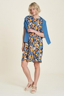 Tranquillo Kleid tailliert blau/orange gemustert 