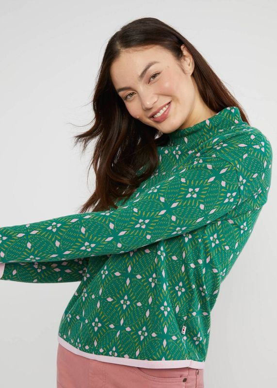 Blutsgeschwister Pulli "Warm up Turtle" grün/rosa gemustert 