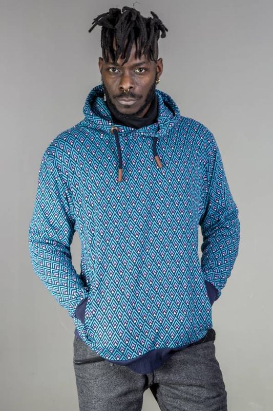Chapati Pullover mit Kapuze Chapati Pullover mit Kapuze "Pete" blau/gemustert